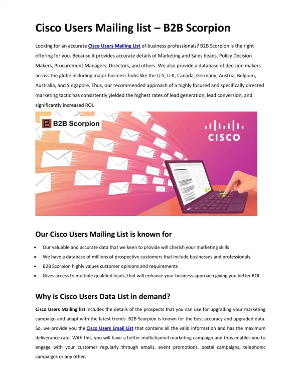 Cisco Users Mailing list | Cisco Users Data List | Cisco Users Email List