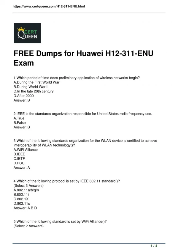 Real H12-311-ENU Exam Dumps PDF from CertQueen