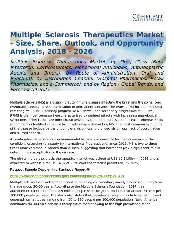 Multiple Sclerosis Therapeutics Market Forecast till 2025