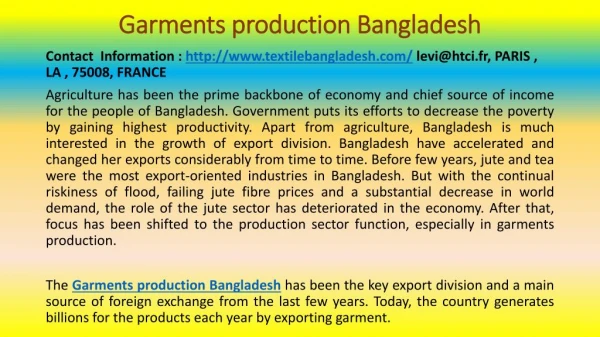 An Overview of Bangladesh Garment Production