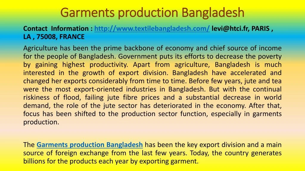 garments production bangladesh