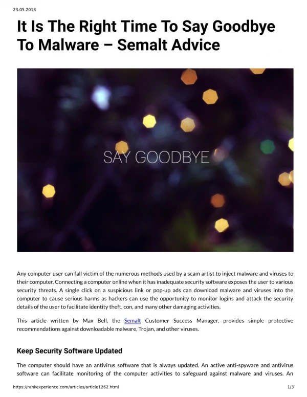 It Is The Right Time To Say Goodbye To Malware – Semalt Advice