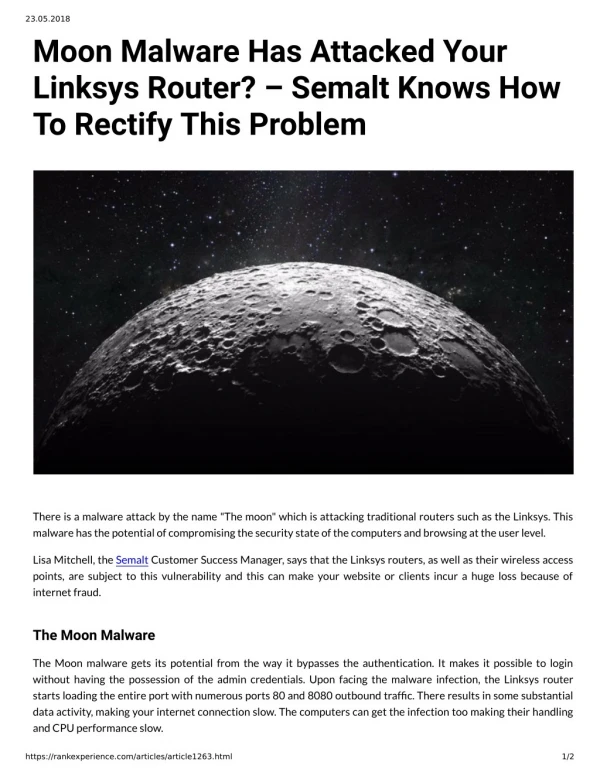 Moon Malware Has Attacked Your Linksys Router? – Semalt Knows How To Rectify This Problem