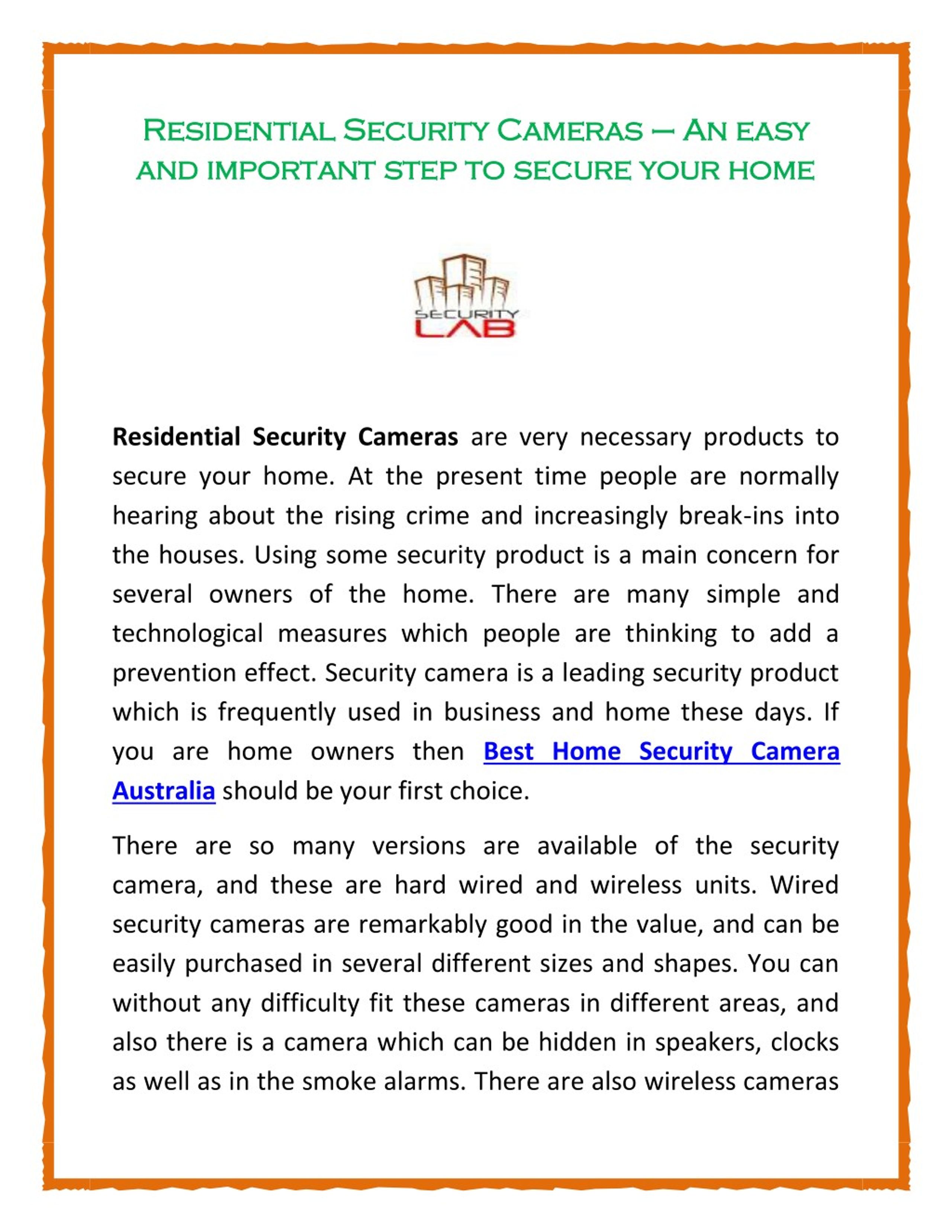 PPT - Residential Security Cameras PowerPoint Presentation, free ...