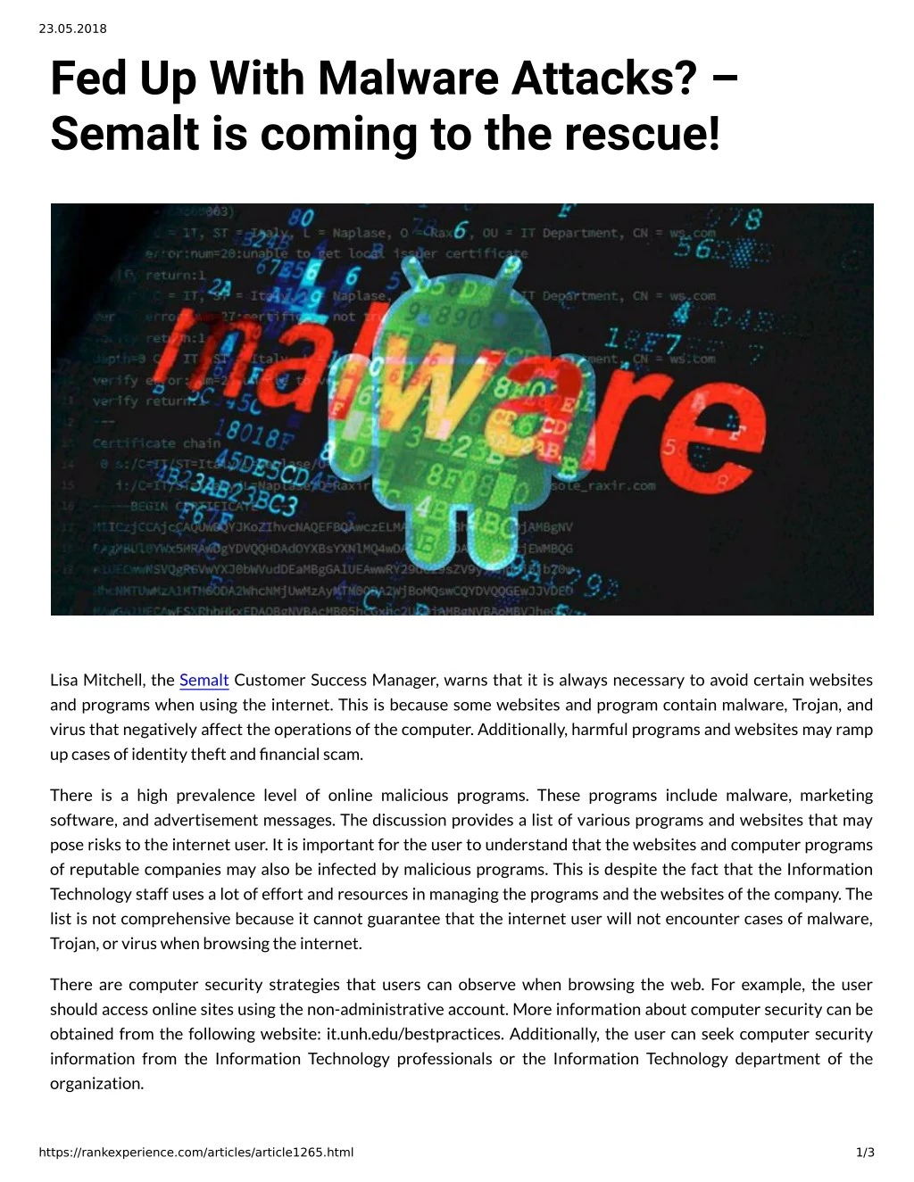 23 05 2018 fed up with malware attacks semalt