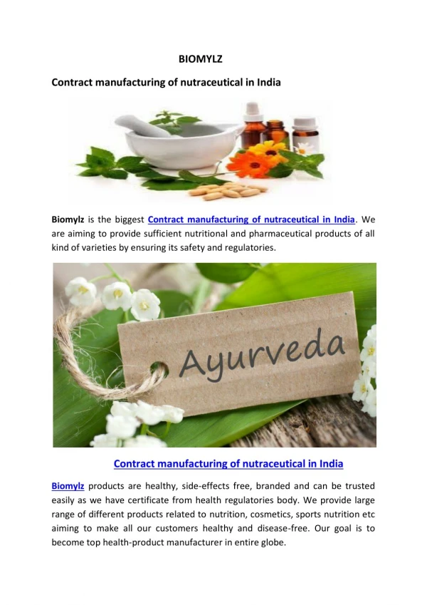 Contract manufacturing of nutraceutical in India
