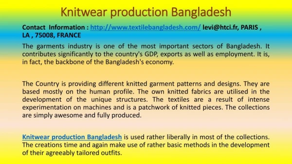 The Bangladesh Garments Industry Is Grooming With Knitwear Production