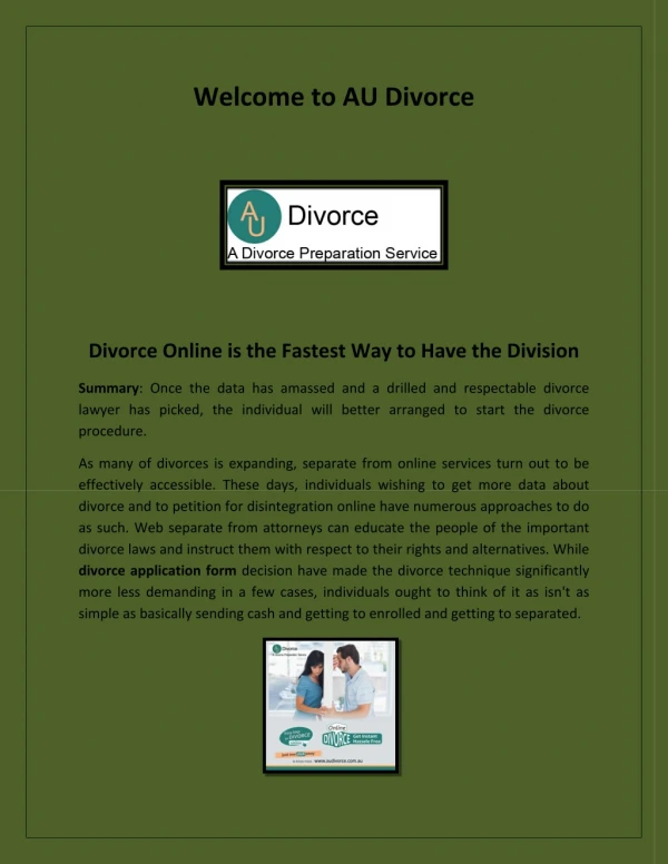 Apply for divorce online, divorce application form - audivorce.com.au