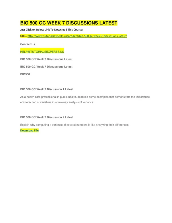 bio 500 gc week 7 discussions latest