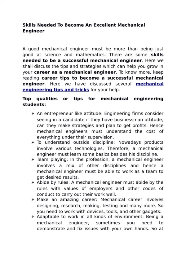 Skills Needed To Become An Excellent Mechanical Engineer