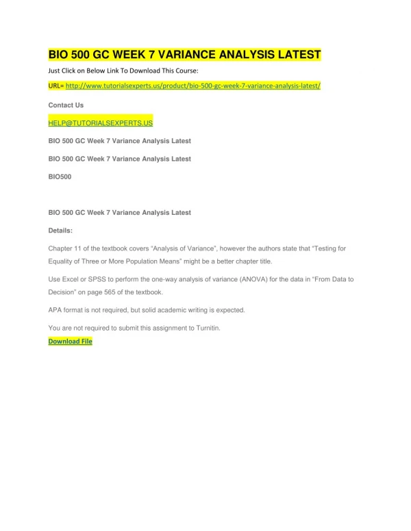 bio 500 gc week 7 variance analysis latest