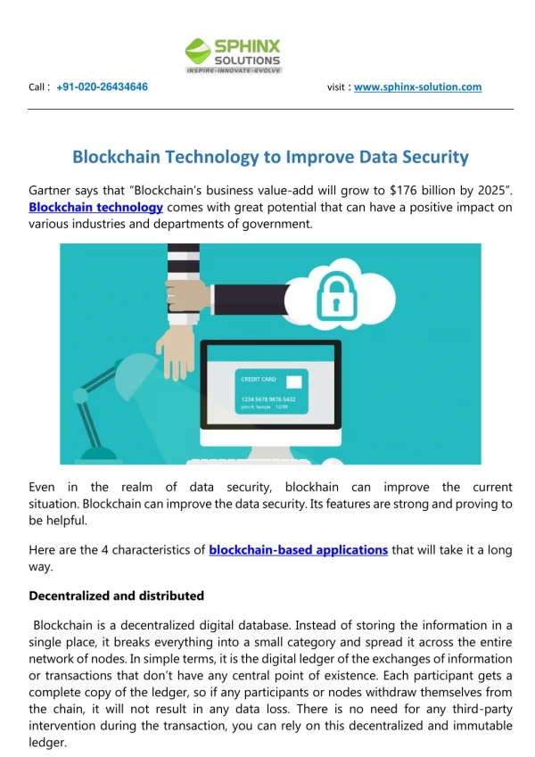 Blockchain Technology to Improve Data Security