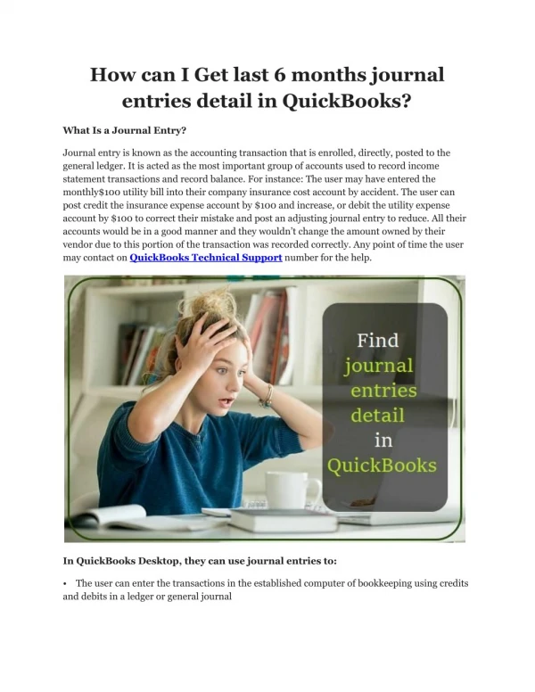 Get last 6 months journal entries detail in QuickBooks?