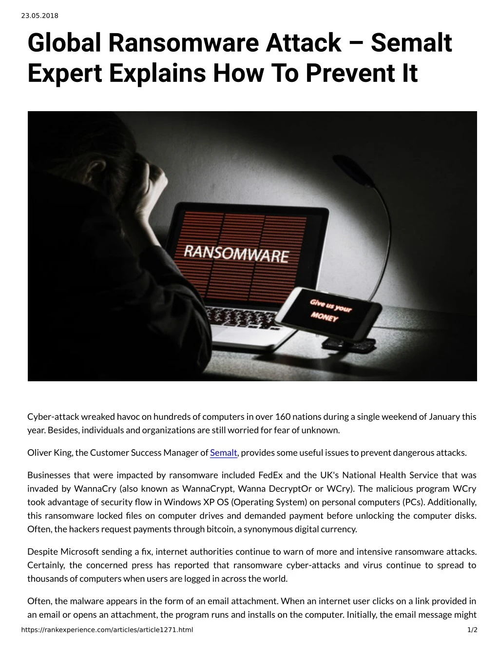 23 05 2018 global ransomware attack semalt expert