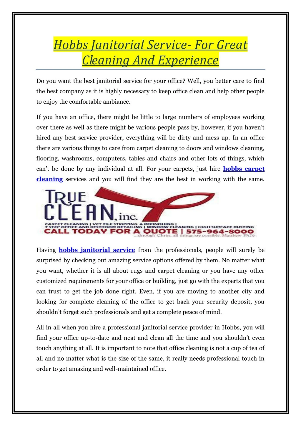 hobbs janitorial service for great cleaning