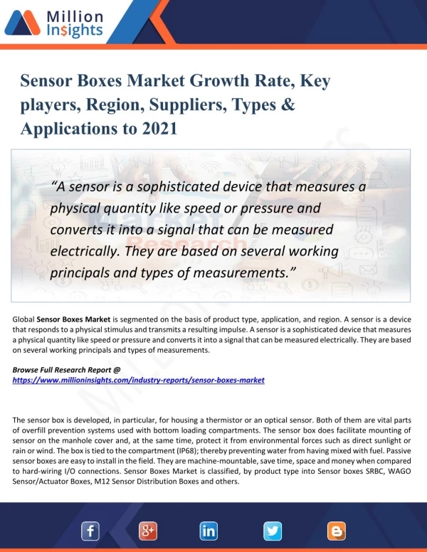 Sensor Boxes Market Perspective, Comprehensive Analysis, Size, Share, Growth, Segment, Trends and Forecast 2021