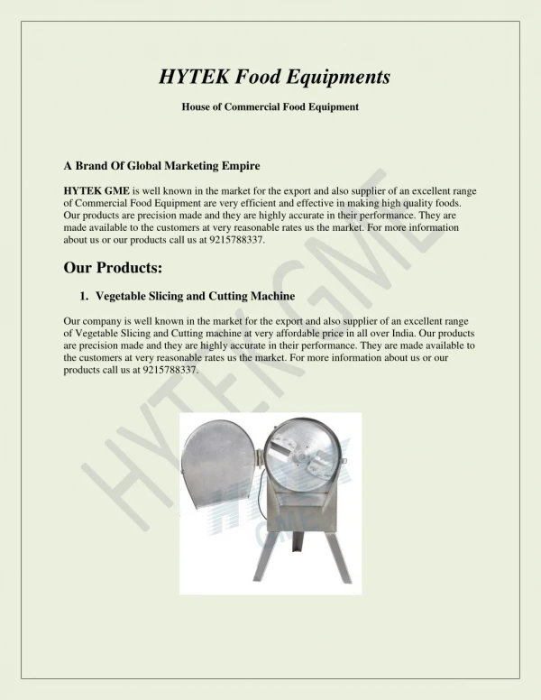 Hytek Food Equipments