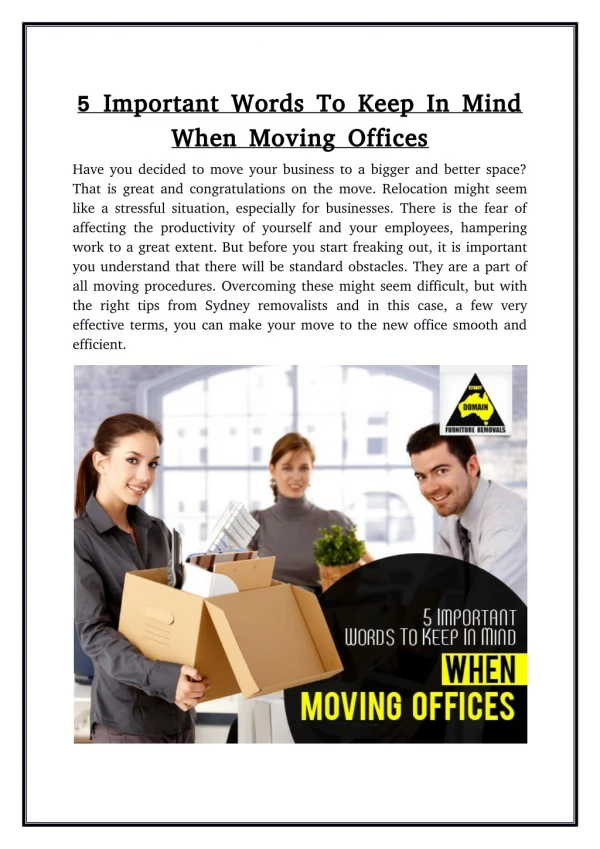 5 Important Words To Keep In Mind When Moving Offices