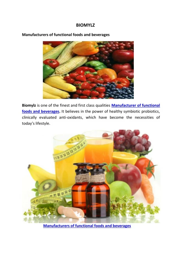Manufacturers of functional foods and beverages