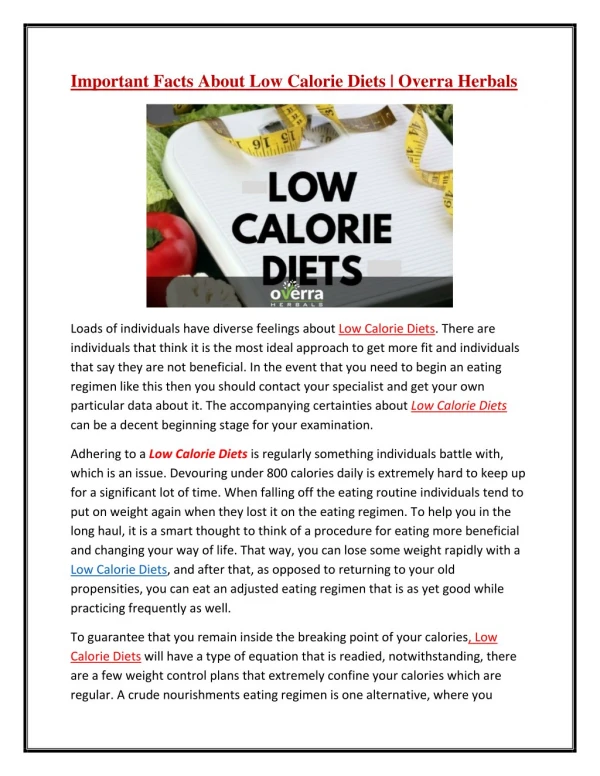 Important Facts About Low Calorie Diets - Overra Herbals