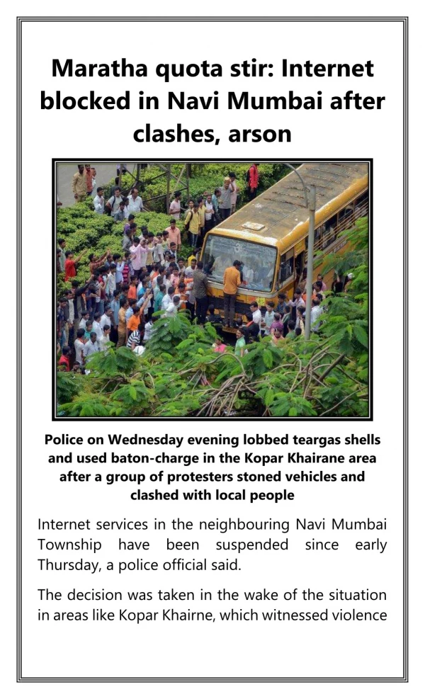 Maratha Quota Stir Internet Blocked in Navi Mumbai After Clashes Arson