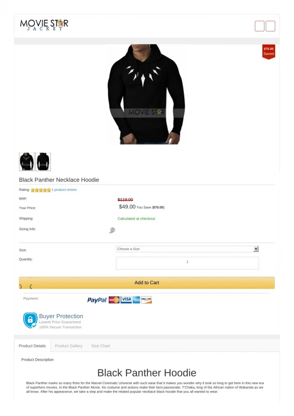 Black Panther 2018 Necklace Logo Pullover Hoodie