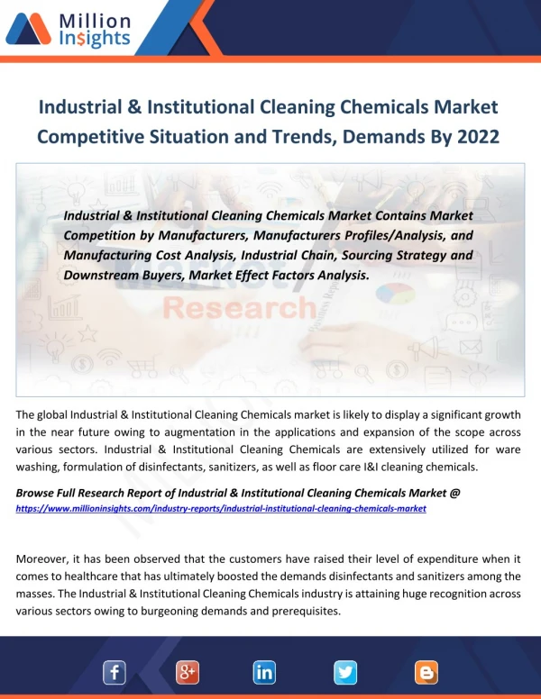 Industrial & Institutional Cleaning Chemicals Market key Player, Size, Share, Import-Export Analysis to 2022