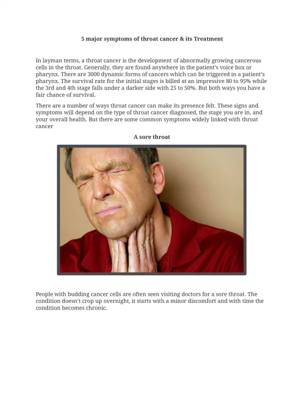 5 major symptoms of throat cancer & its Treatment