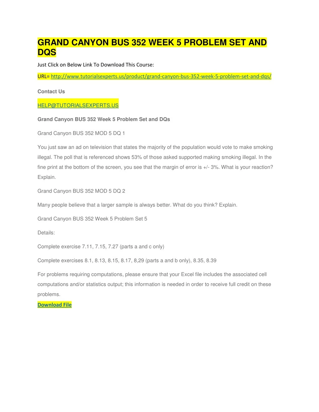 grand canyon bus 352 week 5 problem set and dqs