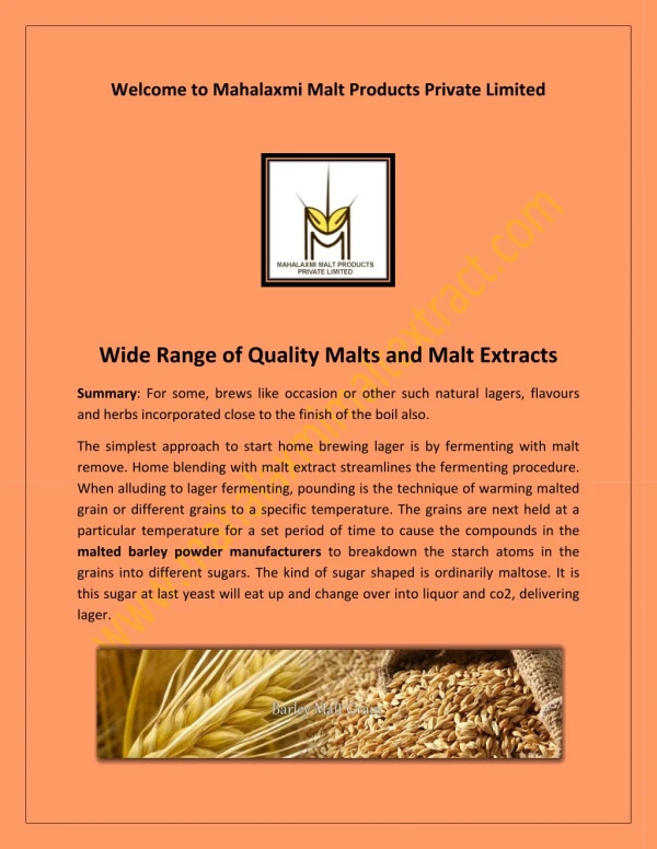 Malted milk food products, malt based food in India - mahalaxmimaltextract.com