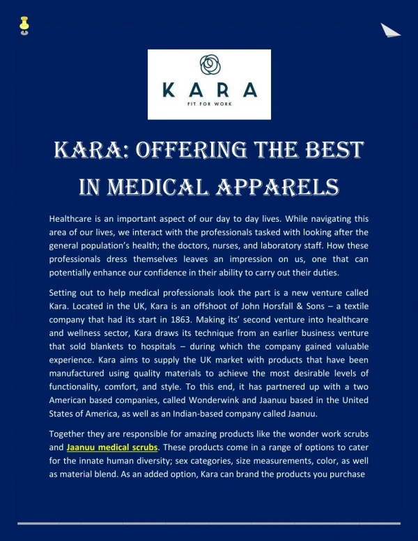 KARA OFFERING THE BEST IN MEDICAL APPARELS
