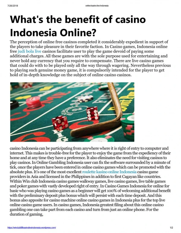 What’s the benefit of casino Indonesia Online?