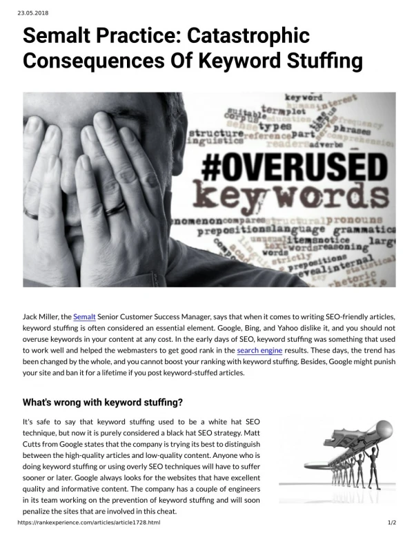 Semalt Practice: Catastrophic Consequences Of Keyword Stuffing
