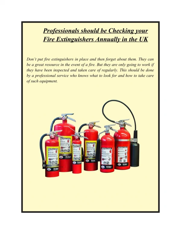 Professionals should be Checking your Fire Extinguishers Annually in the UK