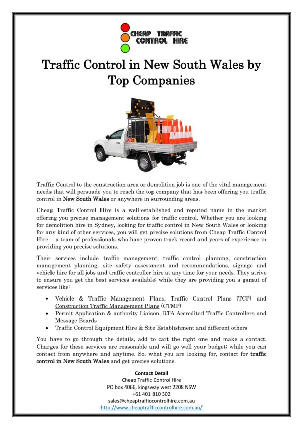 Traffic Control in New South Wales by Top Companies