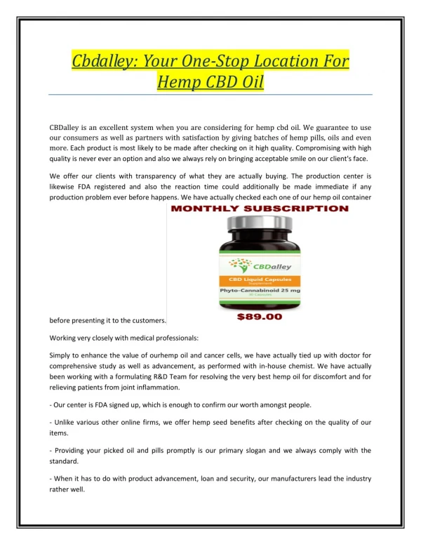 Cbdalley: Your One-Stop Location For Hemp CBD Oil