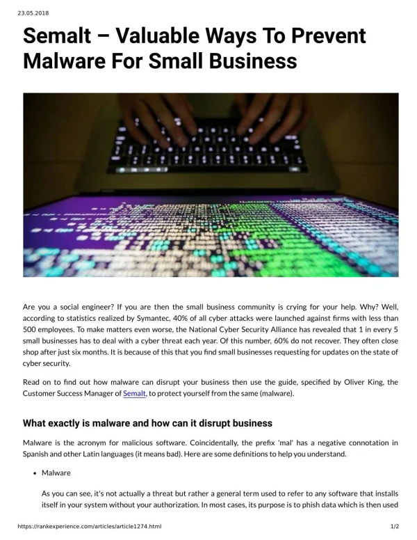 Semalt – Valuable Ways To Prevent Malware For Small Business