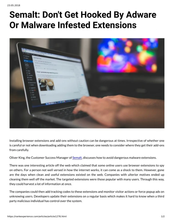 Semalt: Don't Get Hooked By Adware Or Malware Infested Extensions