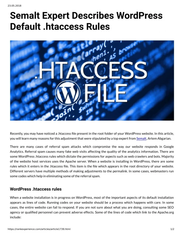 Semalt Expert Describes WordPress Default .htaccess Rules