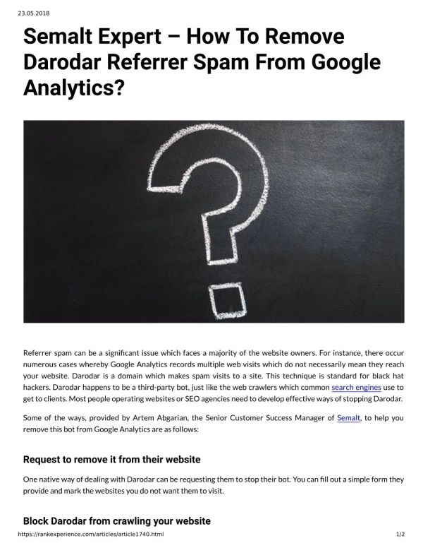 Semalt Expert - How To Remove Darodar Referrer Spam From Google Analytics?