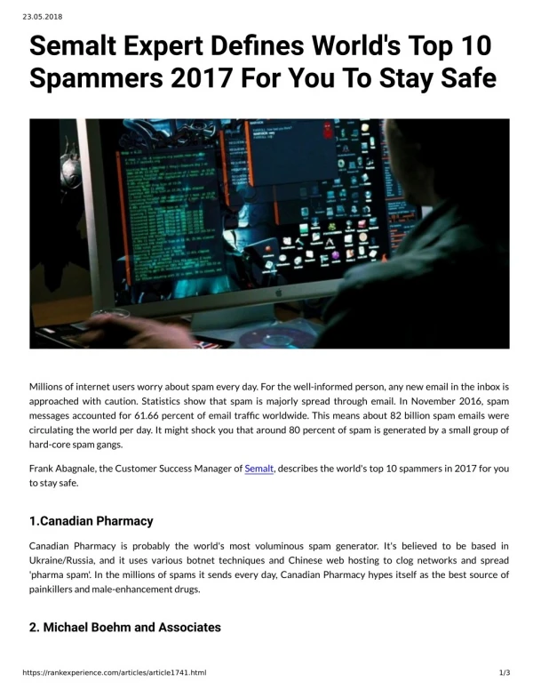 Semalt Expert Defines World's Top 10 Spammers 2017 For You To Stay Safe
