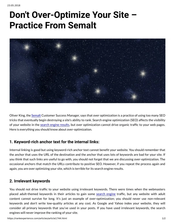 Don't Over - Optimize Your Site - Practice From Semalt