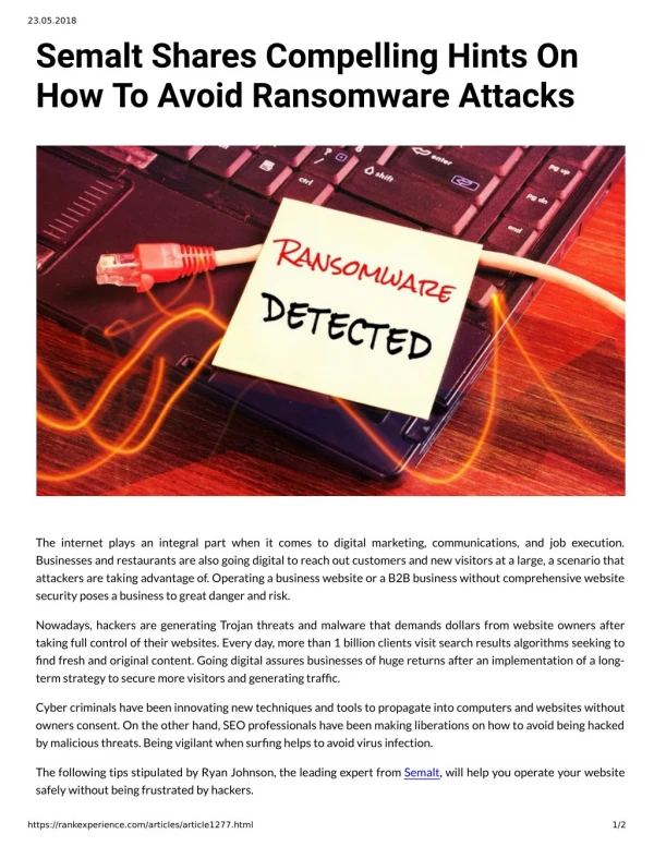 Semalt Shares Compelling Hints On How To Avoid Ransomware Attacks