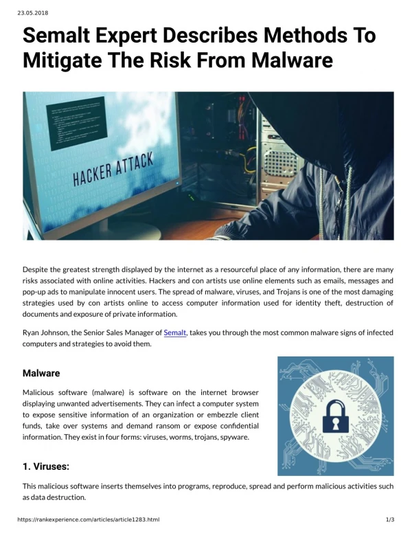 Semalt Expert Describes Methods To Mitigate The Risk From Malware