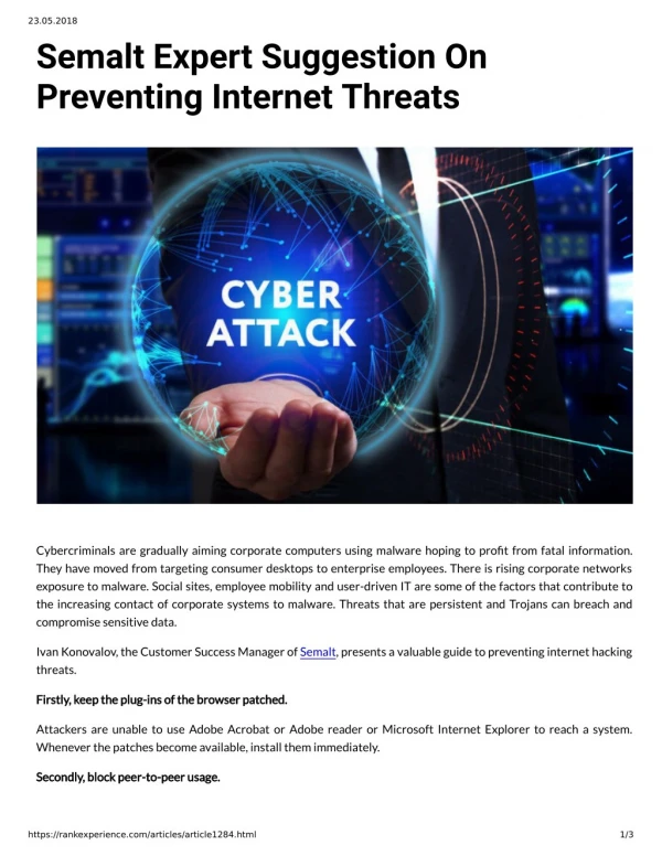 Semalt Expert Suggestion On Preventing Internet Threats