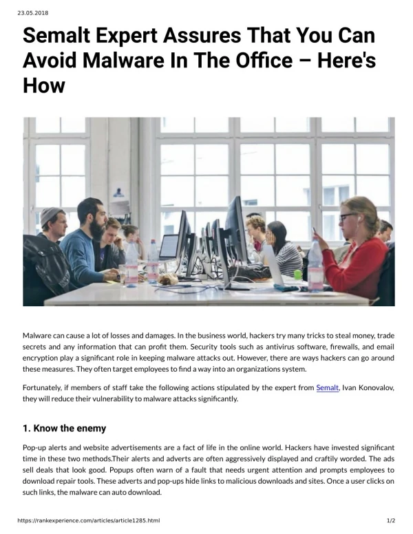 Semalt Expert Assures That You Can Avoid Malware In The Oce – Here's How
