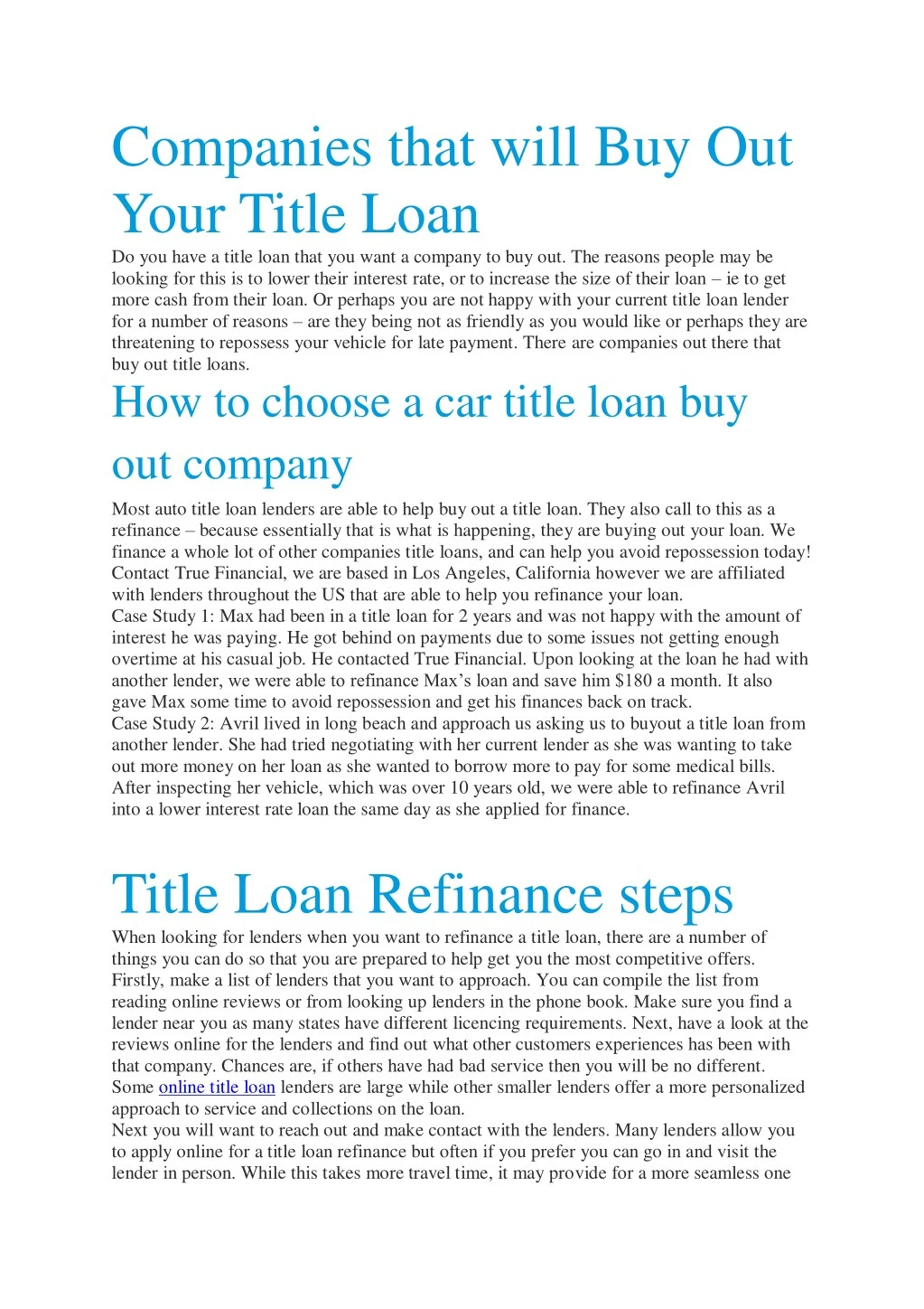 companies that will buy out your title loan