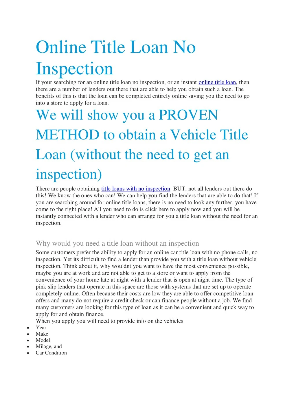 online title loan no inspection if your searching