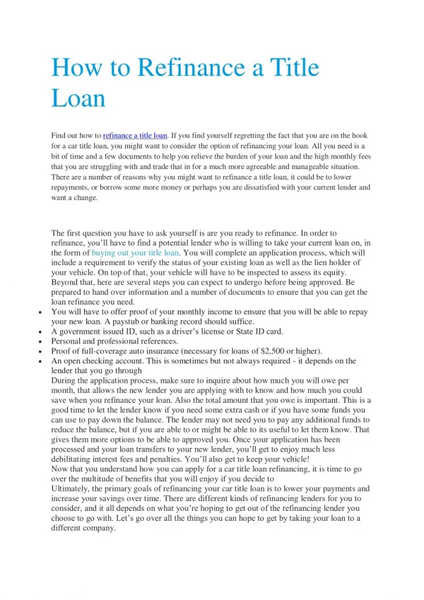 Title Loan refinances