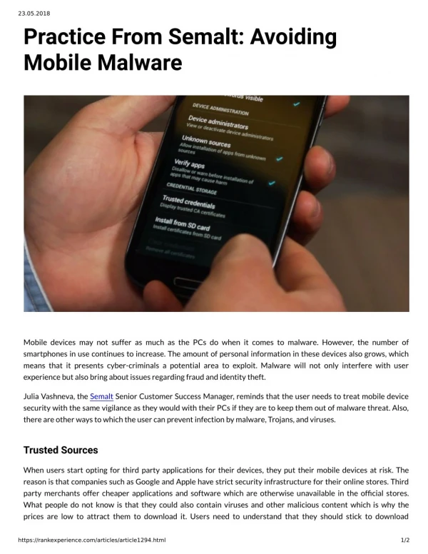 Practice From Semalt: Avoiding Mobile Malware